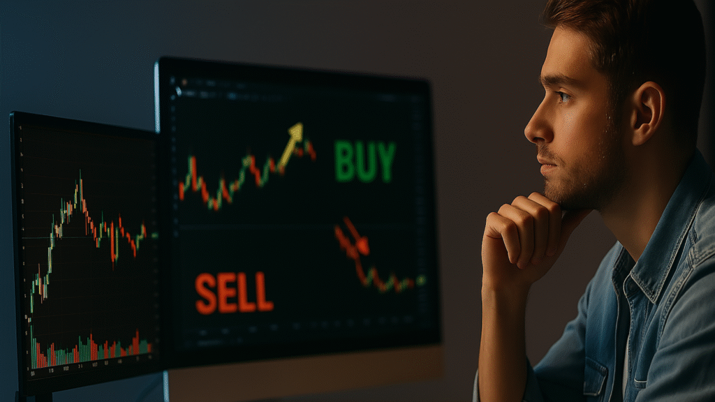 www.learntotradesignals.com man looking at stock market trading screen