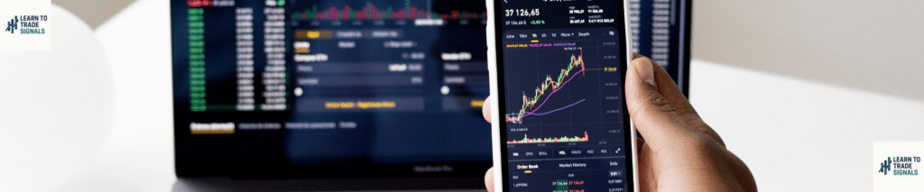 learntotradesignals.com.mobile phone and desktop computer image of trading indicators